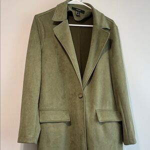 Forever 21 Olive Green Suede-Look Single-Button Trench Coat